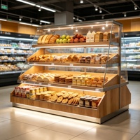 Vitrine à pain en bois sur mesure avec verre trempé et éclairage LED, avec rangement pour comptoir de boulangerie