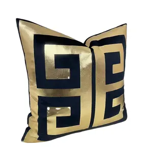 Hot sell the black Gilding process Geometric printing fabric pillow Decorative Square Throw Pillow Cover accept customization