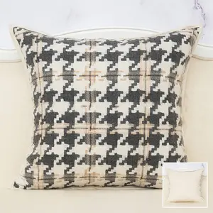One Sided Houndstooth Cushion Cover Geometric Pattern Square Pillow Cases Modern Stripe Geome Sofa Throw Pillow Covers 18 x 18