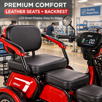 Tricycle électrique 3 places pour seniors, moteur 48V 600W/1000W, autonomie 31-60KM, cadre en acier haute teneur en carbone, pneus sous vide 300-8, trike électrique