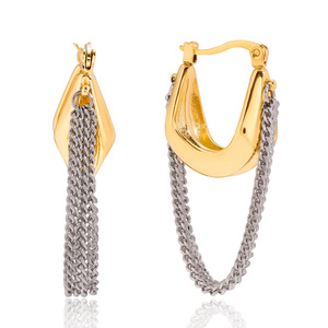 U-Shaped Huggie <b>Earrings</b> With Chain <b>Tassel</b> 18K Gold Stainless Steel Two Tone For Women Light Luxury Fashion Dangle <b>Earrings</b> - Product Image 5