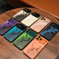 Coque de téléphone magnétique en verre avec motif plume et cadre d'objectif texturé dégradé laser pour iPhone 17 16 15 14 Pro Max