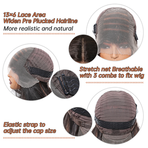 Style libre 13x6 dentelle perruque future fibre synthétique vague naturelle cheveux bouclés perruque scène réelle Photo haute densité noir brun rayé - Product Image 5