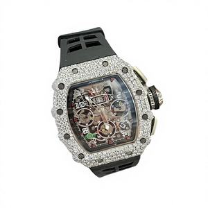 Boîtier de montre en acier inoxydable avec moissanite VVS carrée, cadran en verre, résistant à l'eau 10 bars, fermoir de bracelet - Product Image 1