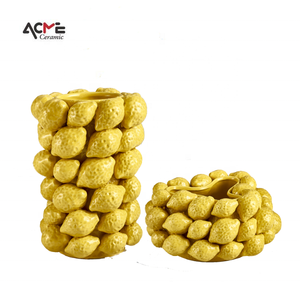 Florero de cerámica <span class=keywords><strong>con</strong></span> forma de fruta para decoración interior, jarrón creativo y personalizado de limón amarillo para decoración artística - Product Image 5