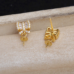 Accessoires de fabrication de bijoux en argent S925, base en zircone verte en forme de tournesol, support pour boucles d'oreilles de 9-10 mm avec perle de 3 mm JG5930, apprêts pour bijoux - Product Image 3