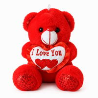 Ours en peluche rouge à paillettes de 21 cm avec boucle de suspension, cœur « Je t'aime », animaux en peluche doux, cadeau de la Saint-Valentin pour petite amie