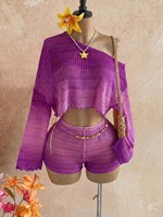 Ensemble short asymétrique tricoté respirant style européen et américain, épaules dénudées, pour femme – Nouvelle collection été tendance, le plus vendu