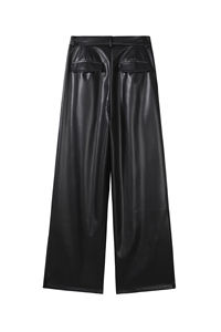 <span class=keywords><strong>Pantaloni</strong></span> di pelle Maillard per donna larghi larghi a <span class=keywords><strong>vita</strong></span> <span class=keywords><strong>alta</strong></span> dritti drappeggiati in pelle sintetica <span class=keywords><strong>pantaloni</strong></span> lunghi fino al pavimento - Product Image 5