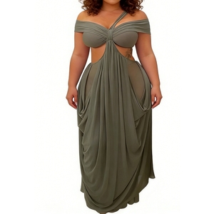 Vestido Maxi con Hombros Descubiertos y Detalle de Bolsillo Drapeado para Mujer, Vestido de Noche para Eventos Formales - Product Image 2