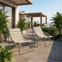 Fauteuil de jardin moderne en acier tressé avec accoudoirs imitation bois thermocellé pour hôtel et jardin