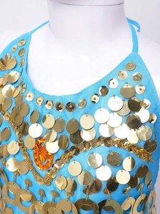 Tops de Danza del Vientre para Niñas, con Lentejuelas, Monedas, Flecos, Campanas y Gemas, Traje de Malla Choli para Actuación, Hecho a Medida - Product Image 4