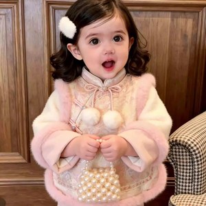 Tongxingyuan Chinese Style Baby Girls Two Piece Set Fleece Winter New Year Outfit Traditional Clothing - Product Image 3