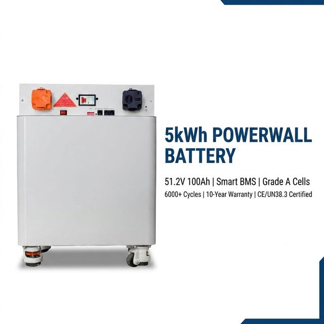 5kWh Powerwall LiFePO4 Battery 51.2V 100Ah Smart BMS Wall-Mounted Home ESS Solar Backup Grade a 6000 Cycles