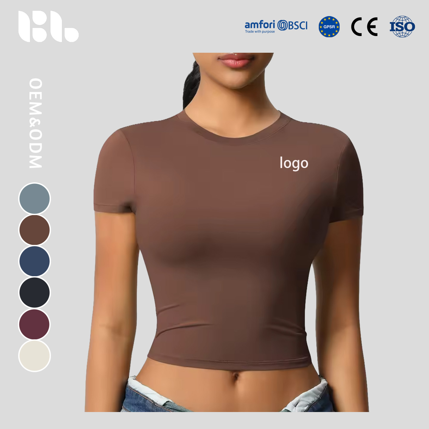 Custom Spandex Breathable Four-Way Stretch Lightweight Seamless Dry Fit Women's Crew Neck Short Sleeve Skinny Fit Yoga Gym