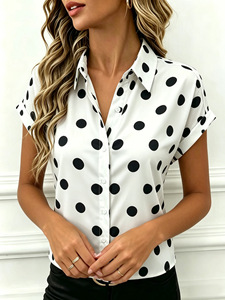 Blusa de Gasa con Estampado de Puntos para Mujer, Estilo Europeo 2026, Corte Holgado y Ajustado, Manga Corta, Moda Casual Diaria para Damas - Product Image 6
