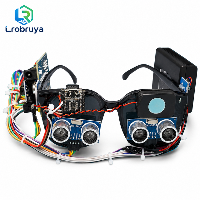 Smart Navigation Glasses STEM Kit for Blind Assistance with Ultrasonic Detection Vibration Voice Alerts LT-ZK0038
