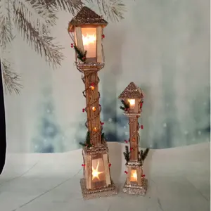 Poste de lámpara LED de Navidad, decoración de madera para casa, artesanía de madera de Navidad