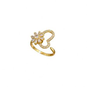 Rotatable Zircon Sparkling Flower Fidget Anxiety <b>Ring</b> Women Shiny Anti <b>Stress</b> Jewelry Rotating Open Heart <b>Ring</b> - Product Image 5