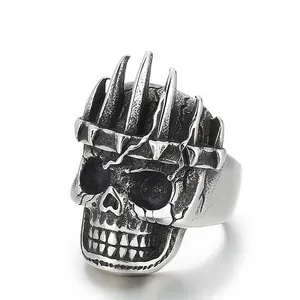 Anillo de acero de titanio con cabeza de calavera para hombre, joyería de moda, n. ° 13