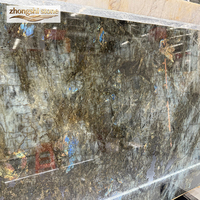 Dalles de quartzite de labradorite émeraude bleue de luxe à couleur naturelle et haute dureté, rétroéclairées pour murs, comptoirs, salles de bain et cuisines