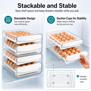 Kichen Egg Organizer 2-Tier 32 Eggs Capacity <b>Fridge</b> Egg Holder Plastic Egg Organizer - Product Image 5