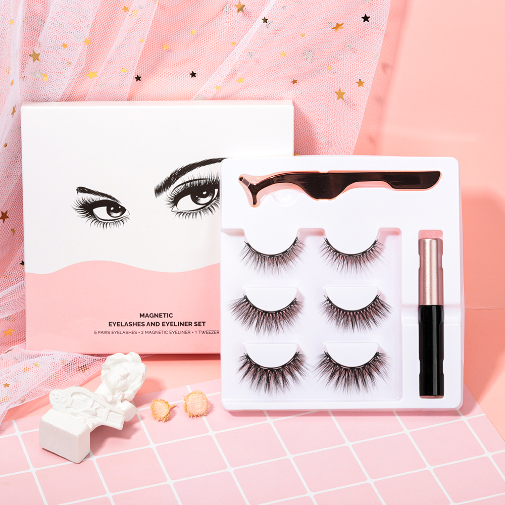 Nhà Cung Cấp Fluffy Lashes 3D Faux Mink Nam Châm Lông Mi Từ Lông Mi Giả Với Lỏng Eyeliner