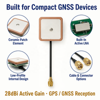 Antenne GPS/GNSS active interne en céramique à gain élevé 28dBi, fréquence 1560-1610 MHz, VSWR 1.9, polarisation RHCP, impédance 50