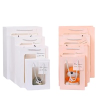 Tas Kertas Putih Siap Pakai dengan Jendela Transparan, Tas Kemasan Hadiah Kreatif, Desain Buket Bunga Cetak Offset