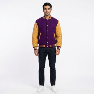 University Letterman Wool Versity <b>Jacket</b> with Real Leather Sleeves <b>White</b> Bomber CollegeBaseballjacket for <b>men</b> - Product Image 1