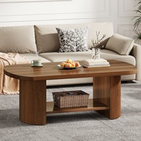 Table basse ovale en bois massif de style mid-century à 2 niveaux avec étagère de rangement, convertible, moderne, 45,27 pouces, table d'appoint pour salon