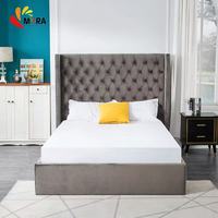 Ensemble de meubles de chambre à coucher de luxe, design incurvé en peluche, lit bébé simple, base de lit, cadre de lit queen, rangement, tête de lit à vérin à gaz