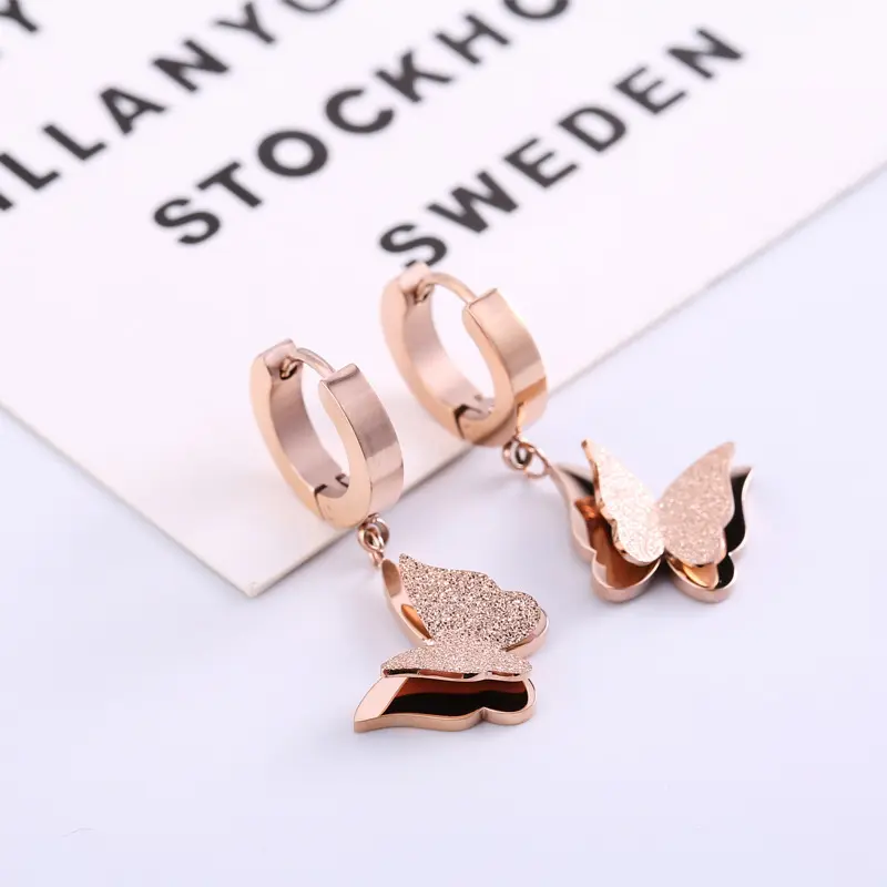 2021 Fashion Rose Gold Plated Butterfly Drop Earring Clip Woman Jewelry 316 L Stainless steel Jewelry Factory Wholesale Not Fade