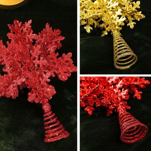 LINGKAI Glitter <b>Snowflake</b> Christmas Tree Topper Red Gold Metal Spring Base Xmas Tree Top for Holiday Home <b>Decor</b> - Product Image 4