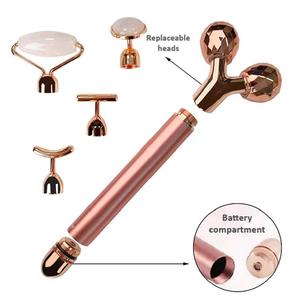 2024 Venta caliente 5 en 1 Levantamiento <span class=keywords><strong>facial</strong></span> eléctrico Juego de rodillos de jade de cuarzo rosa natural T Vibrating 3D Masaje <span class=keywords><strong>facial</strong></span> Energy Beauty Bar - Product Image 2