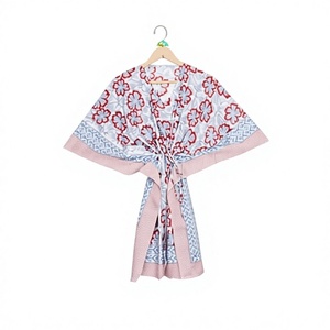 Kaftan en coton, vêtements d'été, taille plus, robe tunique élégante, imprimé floral, tissu naturel pur, longueur genoux, sans manches - Product Image 1