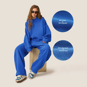 Conjunto Deportivo Unisex Azul con Capucha, Pantalones Largos, 100% Algodón, Corte Holgado, Estilo Casual Lavado para Otoño - Product Image 1