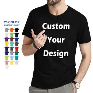 Camisetas de algodón OEM para hombre y mujer, camiseta de poliéster con cuello redondo, Camiseta lisa de sublimación, Logo personalizado, pantalla impresa, color negro, unisex