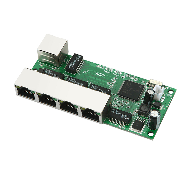 All Full Gigabit 4 + 1 RJ45 Port Ethernet Switch PCBA Module Reverse Passive POE Input + Output Optional Network Mainboard