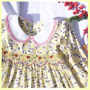 2021 nuovi Vestiti A Maniche Lunghe Vittoriano Risvolto Bambino Smocked Vestito <span class=keywords><strong>Per</strong></span> La Ragazza 3-7 Anni Con L'arco - Product Image 1