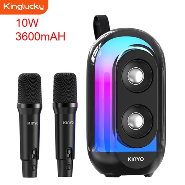 KINGLUCKY K28 Portable Karaoke Speaker with 2 Wireless Mics RGB LED Lighting for 5.3 IPX5 Waterproof 3600mAh Battery