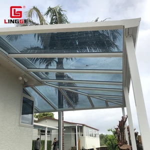 Auvent extérieur type L/R avec poteaux, auvents en aluminium imperméables, protection solaire en <span class=keywords><strong>polycarbonate</strong></span> pour toit, durable pour balcon/<span class=keywords><strong>veranda</strong></span>/terrasse - Product Image 1
