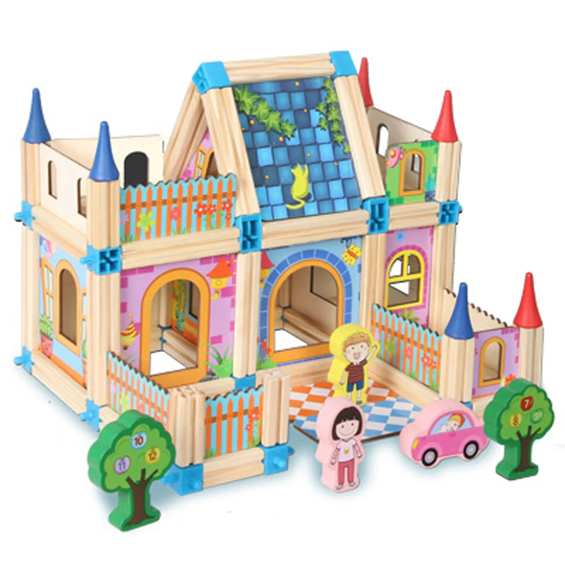 HOYE 공예 128 pcs 아이 다기능 건물 3D 퍼즐 빌딩 블록 나무 플러그인 모델 조립 주택