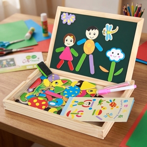 Tableau effaçable double face en bois pour l'éveil éducatif, avec personnages animaux de <span class=keywords><strong>dessin</strong></span> <span class=keywords><strong>animé</strong></span>, noir et blanc, promotionnel - Product Image 1