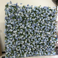Panel Bunga Mawar 3D Biru Muda Modern yang Menawan, Latar Belakang Dinding Bunga Sutra Kepadatan Tinggi untuk Dekorasi Pesta Pernikahan atau Baby Shower Anak Laki-laki 8x8 kaki