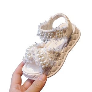 Sandales plates pour enfants à bout ouvert avec paillettes et perles, sandales pour petites filles avec perles - Product Image 1
