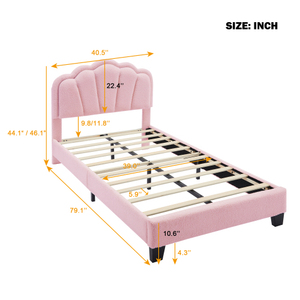 Modern Twin Size Upholstered Flower-Shape <b>Bed</b> with <b>LED</b> Light Strip Solid Wood Platform <b>Bed</b> and Wooden Slats Support - Product Image 6
