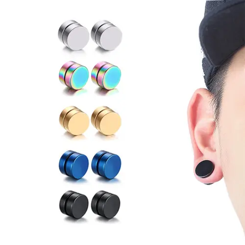 Hot-selling fashion stainless steel round men's magnetic-absorbing earrings studs for Jewelry Gift