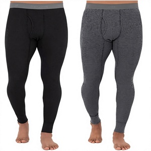 Leggings noirs taille haute pour hommes, coupe slim, en coton et polyester tricoté, hiver, décontracté, uni, respirant, thermique, séchage rapide, vintage, longueur complète - Product Image 1