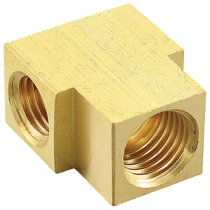Conector en T de línea de freno chapado en aleación forjada OEM, con abocardado invertido de 1/4" y 3 puertos, y conexiones de compresión inversas métricas macho SAE - Product Image 1